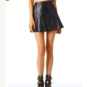 Alice and Olivia Carter Faux Leather Studded Pleated Mini Skirt